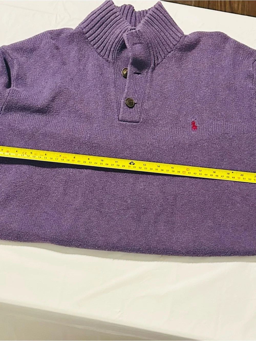 Vintage Ralph Lauren Men's Purple Shawl-Collar Zip-Button Sweater